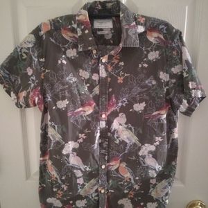 Mens bird print SS button down shirt sz small